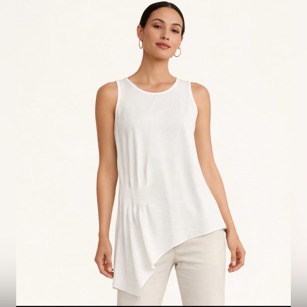 Patrizia Luca Quiet Luxury Asymmetrical Sleeveless Top White Xs Minimalist
